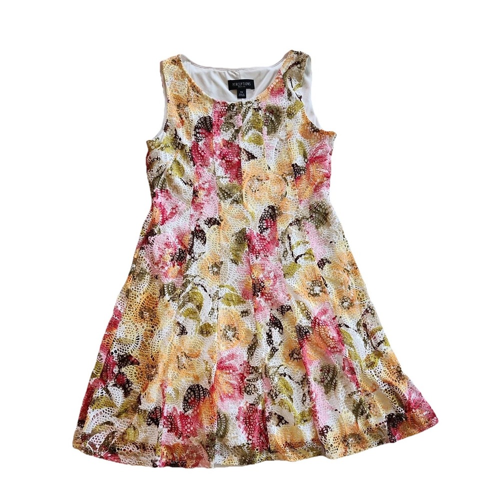 Perceptions Womens Mini Dress Sz Med PM Crochet Lined Sleeveless Twee Coquette